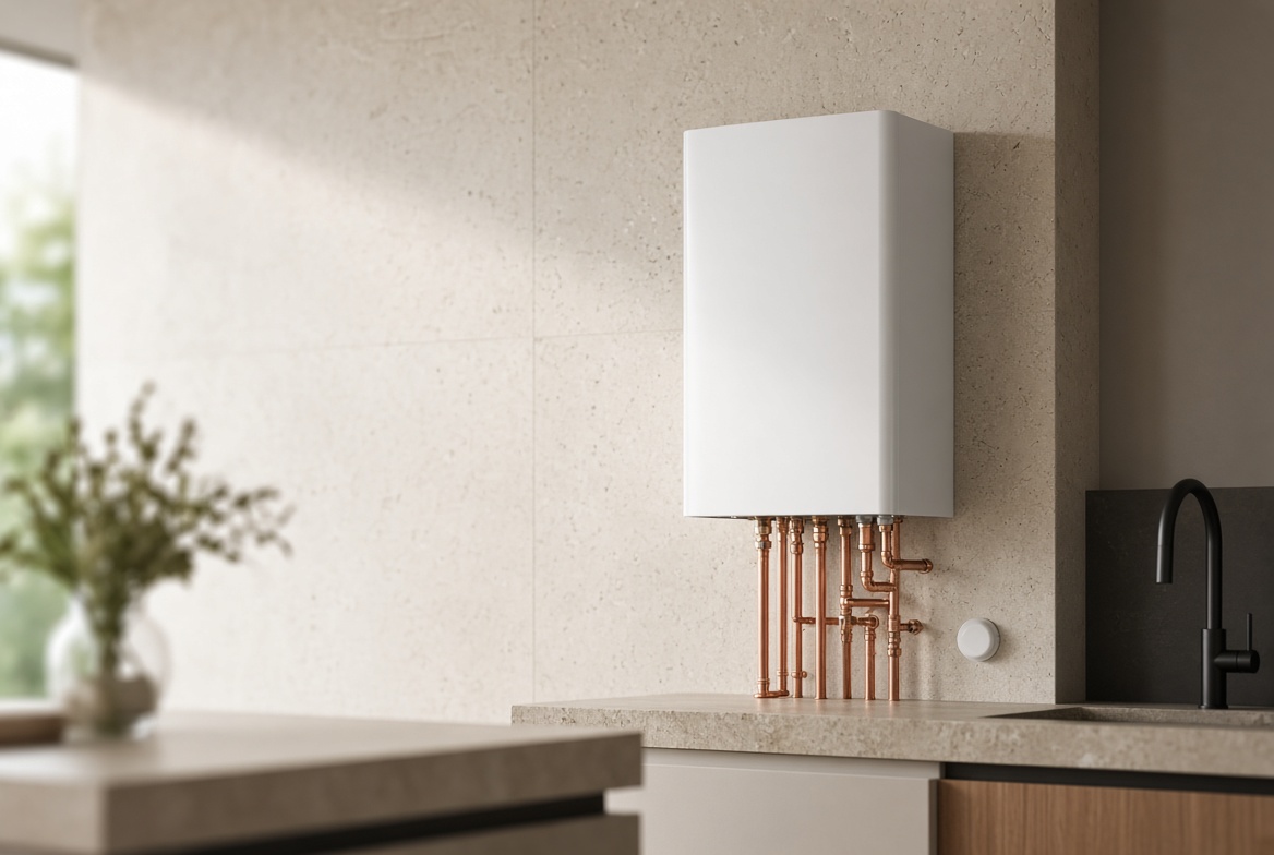 Modern combi boiler installation